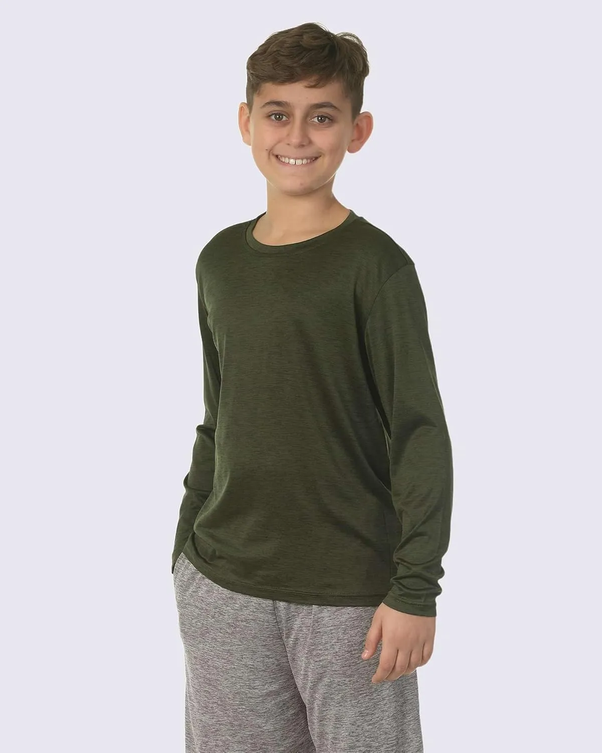 Real Essentials 4 Pack: Boys Youth Dry-Fit Moisture Wicking Active Athletic Performance Long-Sleeve T-Shirt