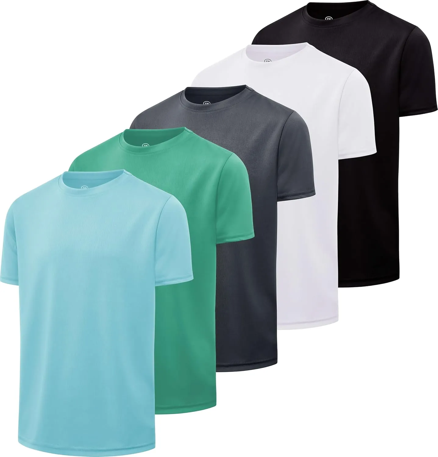 Real Essentials 5 Pack: Youth Mesh Moisture Wicking Active Athletic Performance Short-Sleeve T-Shirt Boys & Girls