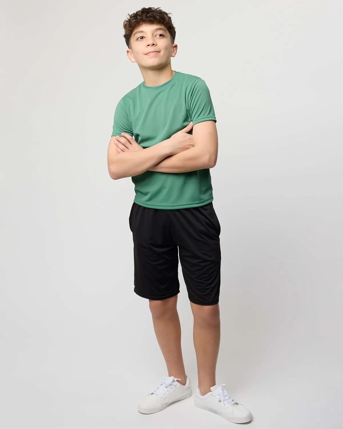 Real Essentials 5 Pack: Youth Mesh Moisture Wicking Active Athletic Performance Short-Sleeve T-Shirt Boys & Girls