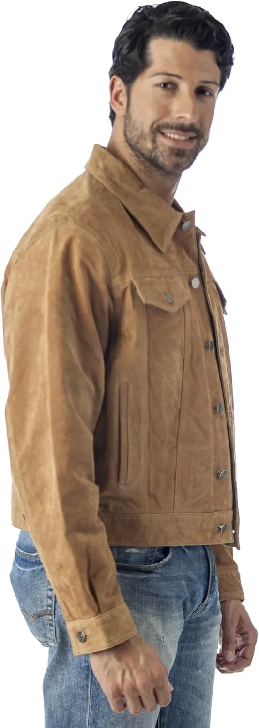 REED Men's Western Jean Style Suede Leather Shirt Jacket