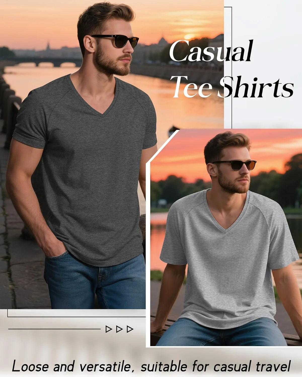 Riyiper 3 Pack Men's Big and Tall T-Shirts V Neck Cotton Short Sleeve Plus Size Tops Raglan Casual Summer Basic Tee Shirts