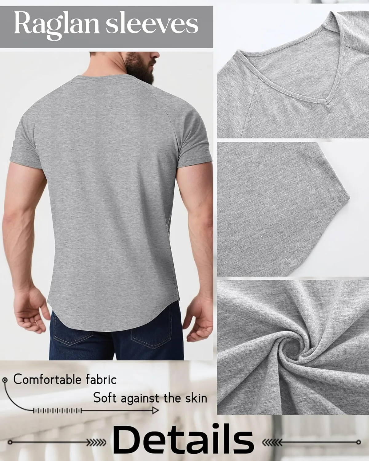 Riyiper 3 Pack Men's Big and Tall T-Shirts V Neck Cotton Short Sleeve Plus Size Tops Raglan Casual Summer Basic Tee Shirts