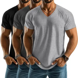 Riyiper 3 Pack Men's Big and Tall T-Shirts V Neck Cotton Short Sleeve Plus Size Tops Raglan Casual Summer Basic Tee Shirts