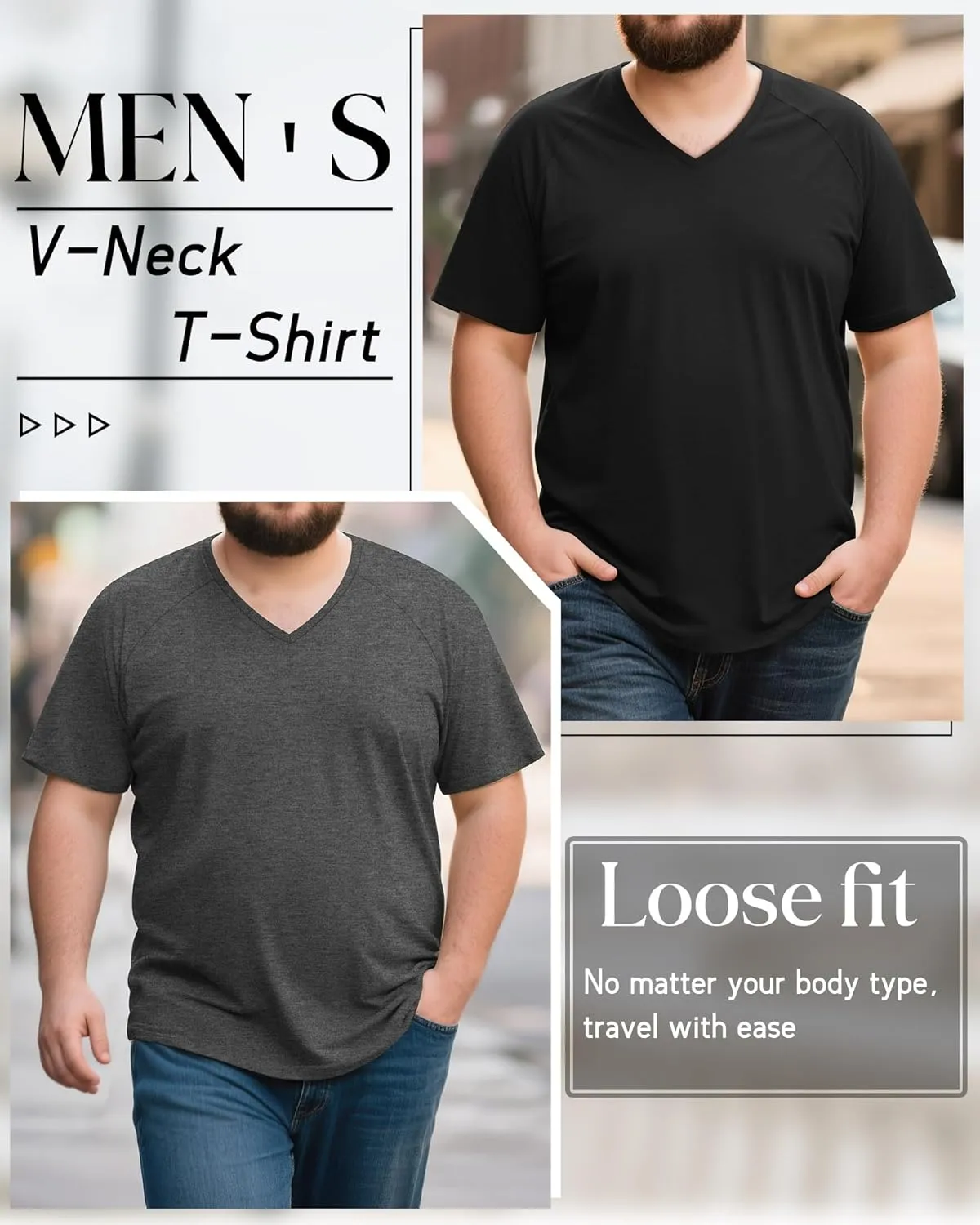 Riyiper 3 Pack Men's Big and Tall T-Shirts V Neck Cotton Short Sleeve Plus Size Tops Raglan Casual Summer Basic Tee Shirts
