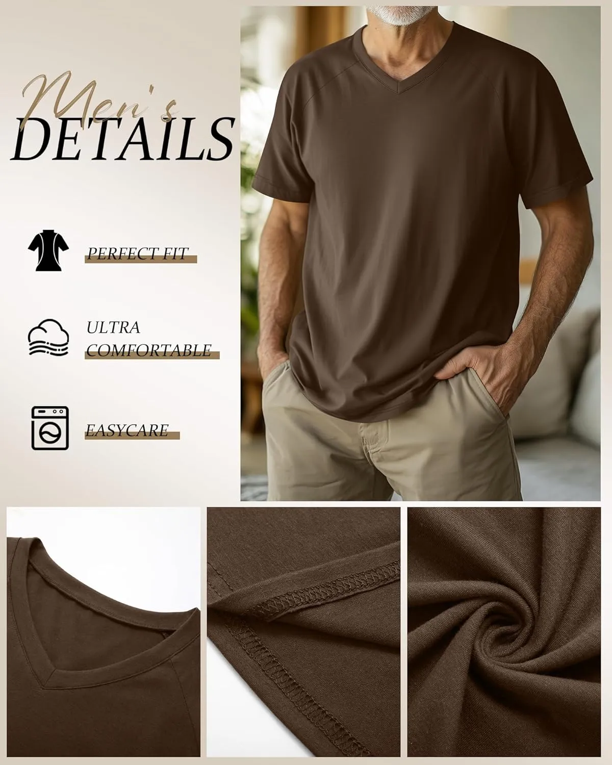 Riyiper 4 Pack Men's Big and Tall V Neck T-Shirts, Raglan Short Sleeve 30% Cotton Oversized Top Casual Summer Basic Tee