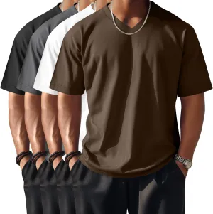 Riyiper 4 Pack Men's Big and Tall V Neck T-Shirts, Raglan Short Sleeve 30% Cotton Oversized Top Casual Summer Basic Tee