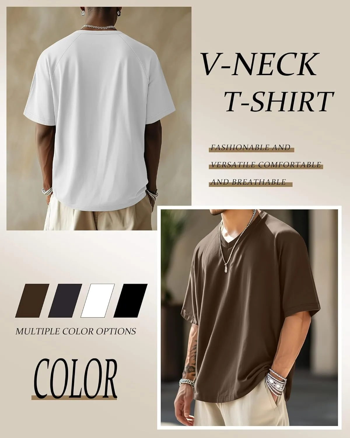 Riyiper 4 Pack Men's Big and Tall V Neck T-Shirts, Raglan Short Sleeve 30% Cotton Oversized Top Casual Summer Basic Tee
