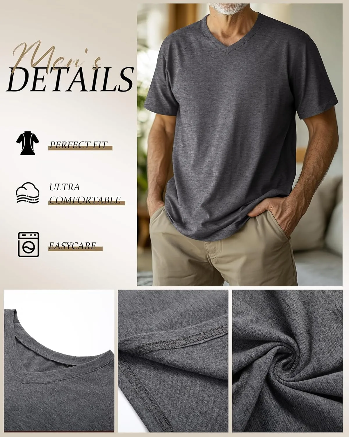 Riyiper 4 Pack Men's Big and Tall V Neck T-Shirts, Raglan Short Sleeve 30% Cotton Oversized Top Casual Summer Basic Tee