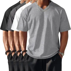 Riyiper 4 Pack Men's Big and Tall V Neck T-Shirts, Raglan Short Sleeve 30% Cotton Oversized Top Casual Summer Basic Tee
