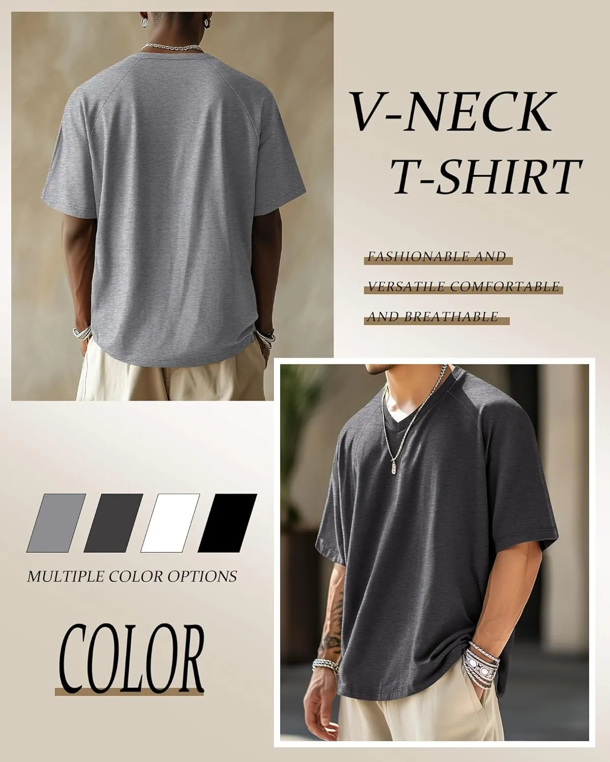 Riyiper 4 Pack Men's Big and Tall V Neck T-Shirts, Raglan Short Sleeve 30% Cotton Oversized Top Casual Summer Basic Tee