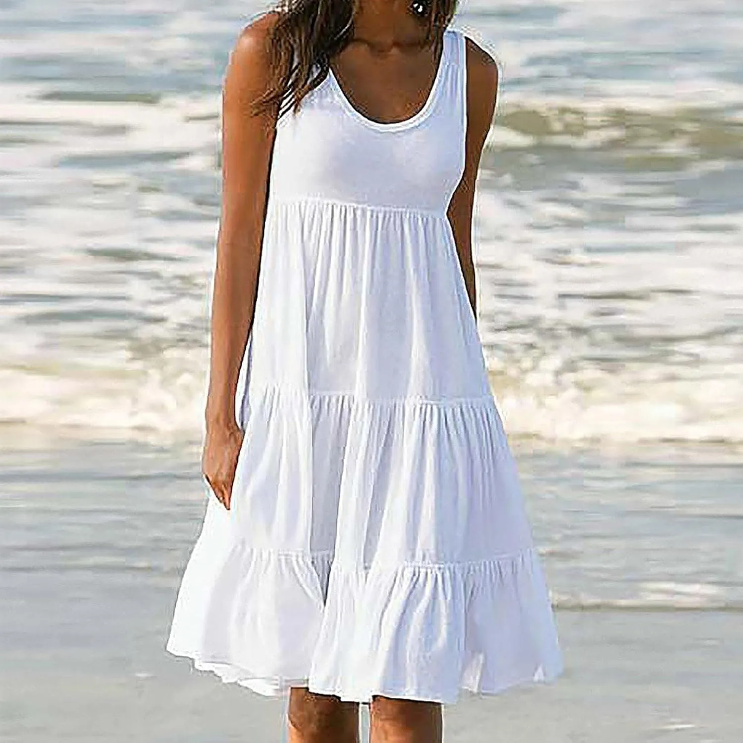 RKSTN Sleeveless Summer Dress for Women Flowy Casual Boho Beach Plus Size Dresses Trendy Tiered A-Line Gradient Sundresses