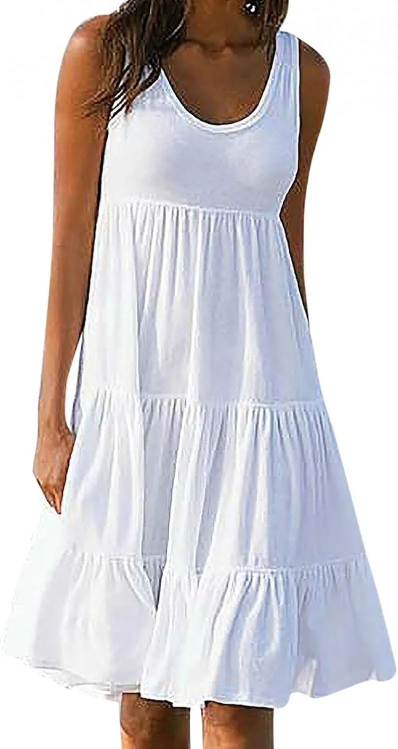 RKSTN Sleeveless Summer Dress for Women Flowy Casual Boho Beach Plus Size Dresses Trendy Tiered A-Line Gradient Sundresses