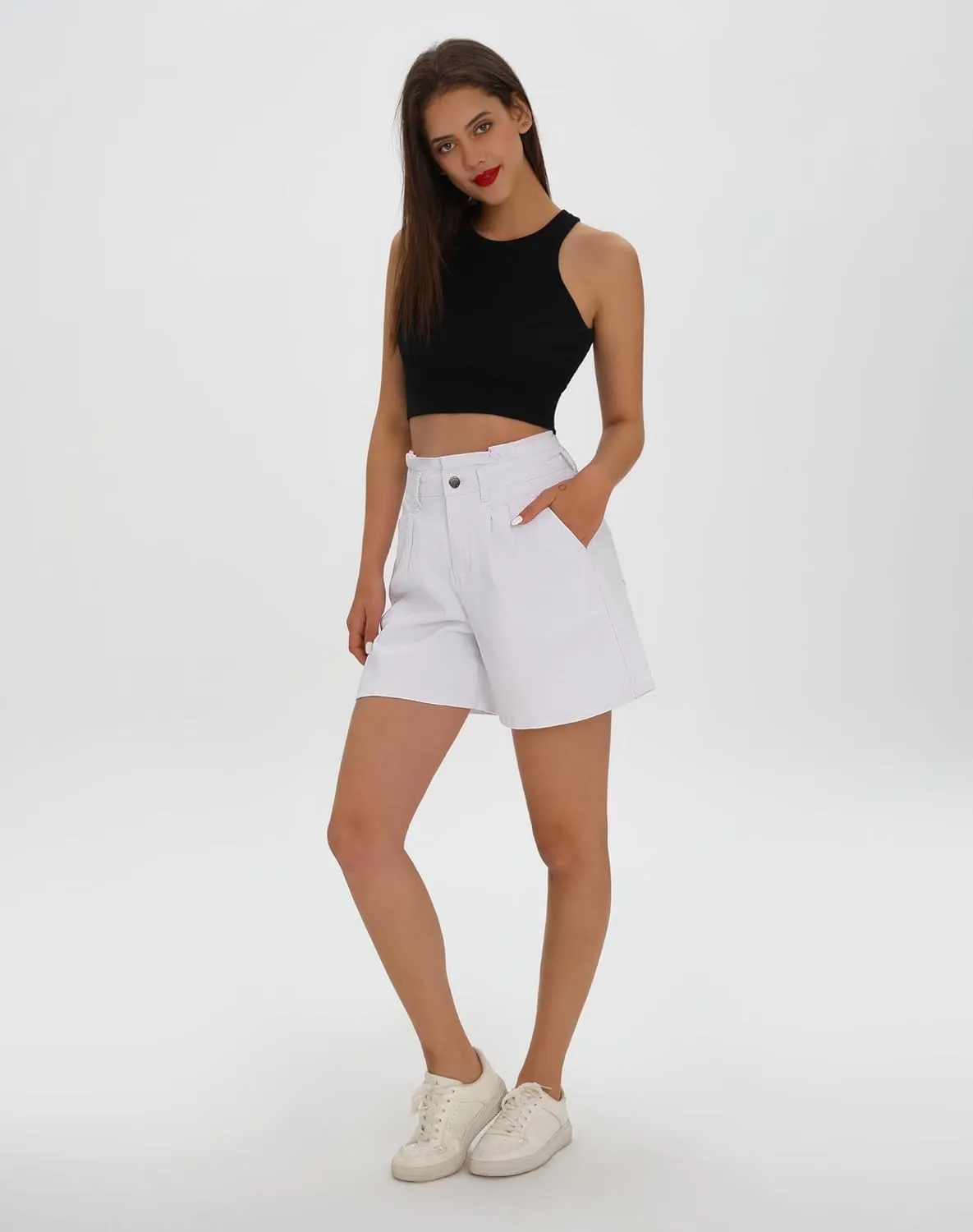 roswear Womens High Waisted Stretchy Wide Leg Denim Baggy Jean Shorts