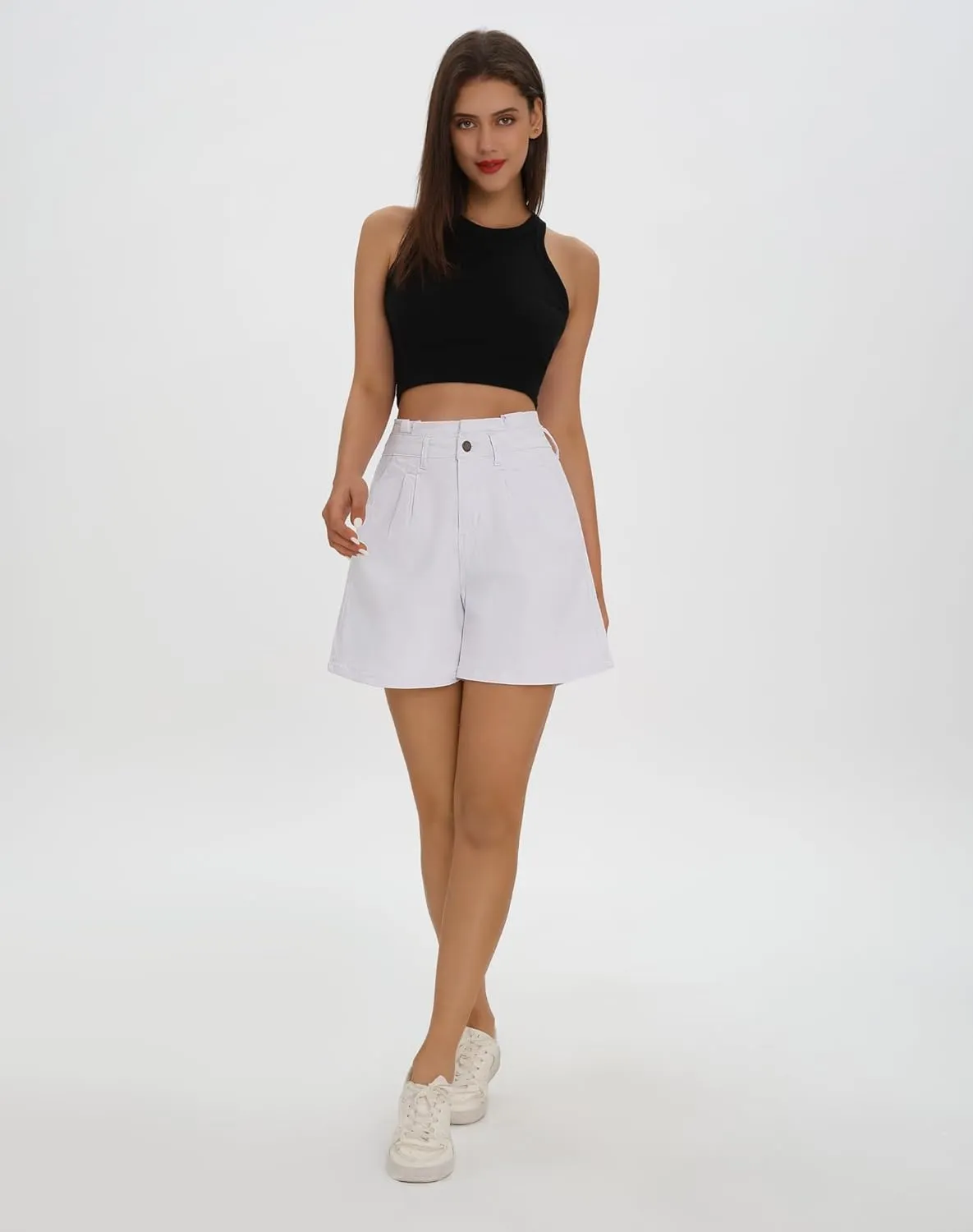 roswear Womens High Waisted Stretchy Wide Leg Denim Baggy Jean Shorts