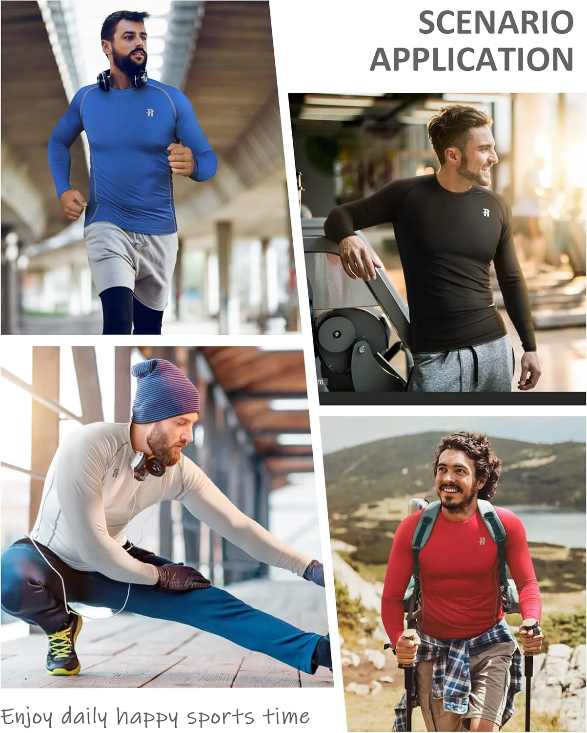 Runhit Compression Shirts for Men Long Sleeve Cool Dry Athletic Workout Tee Shirts Fishing Sun Shirts Sports Thermal Tights