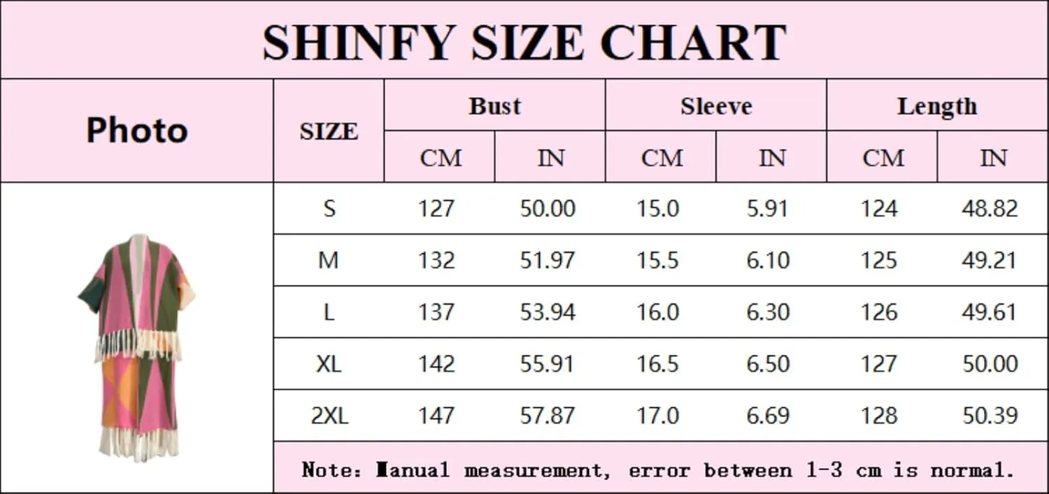 SHINFY Women's Fuzzy Long Cardigans Open Front Chunky Knit Color Block Tassel Fringe Duster Cardigan Sweater