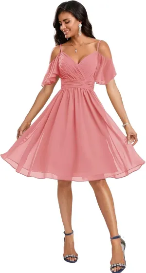 Short Bridesmaid Dresses for Women Spaghetti Straps Evening Dress Chiffon Formal Gown
