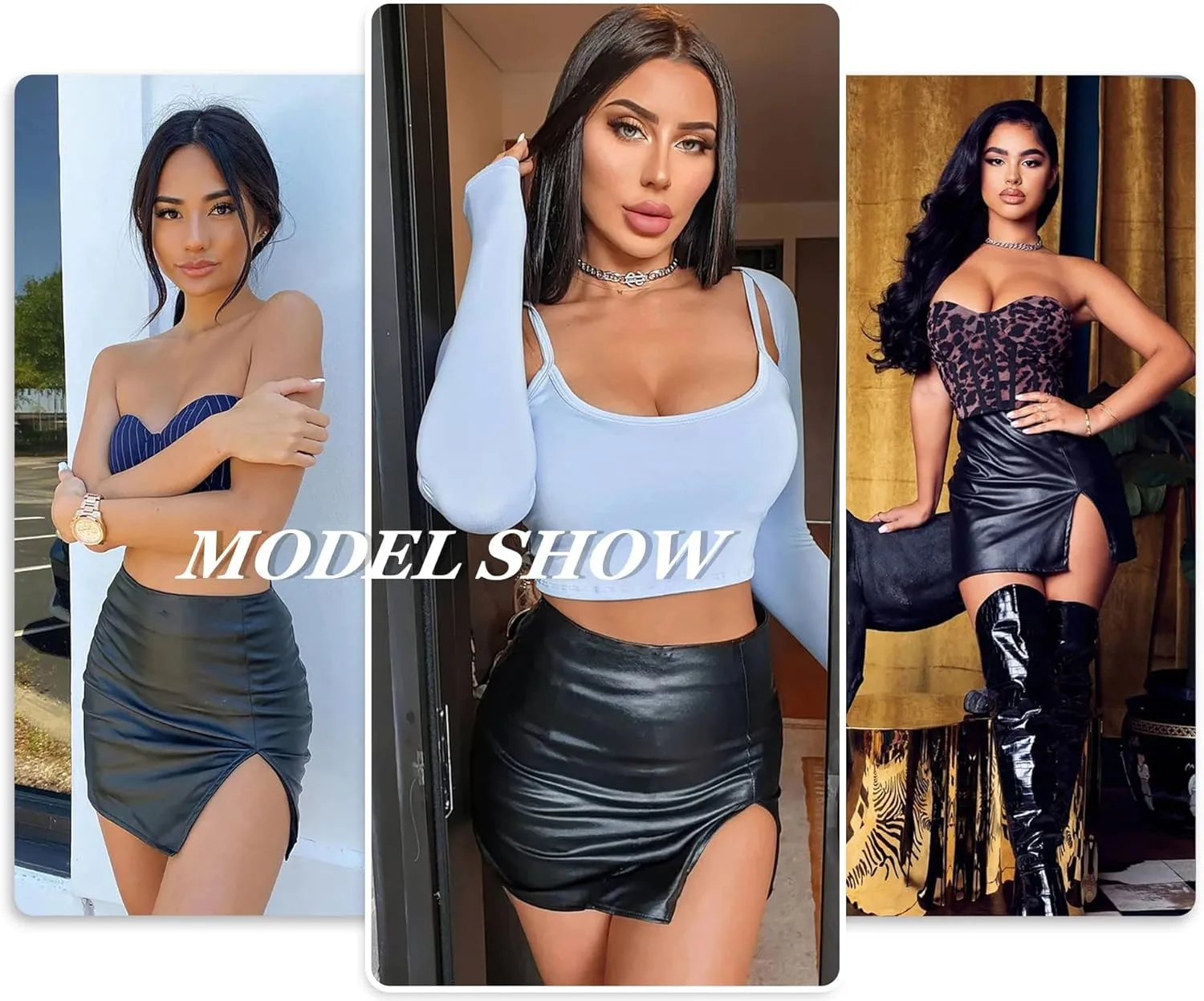 Slit Skirt for Women High Waist Sexy Mini Leg Slit Bodycon Skirts Stretchy