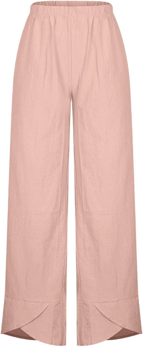 SMIDOW Capri Pants for Women Cotton Linen Wide Leg Capris Casual Summer Cropped Pants Beach Elastic Waist Baggy Crop Trousers