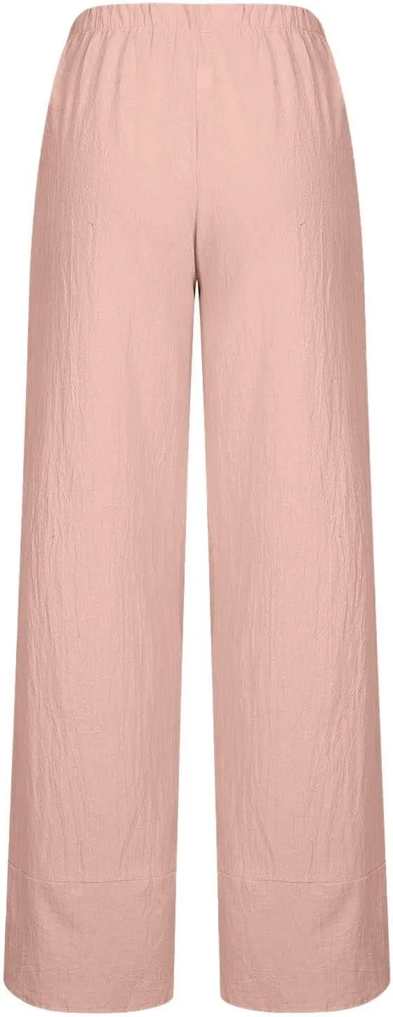 SMIDOW Capri Pants for Women Cotton Linen Wide Leg Capris Casual Summer Cropped Pants Beach Elastic Waist Baggy Crop Trousers