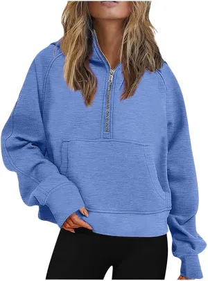 SMIDOW Womens Half Zip Cropped Hoodies Oversized Fleece Quarter Zip Pullover Tops Fall Winter Clothes 2023 Outfits Sweatshirt