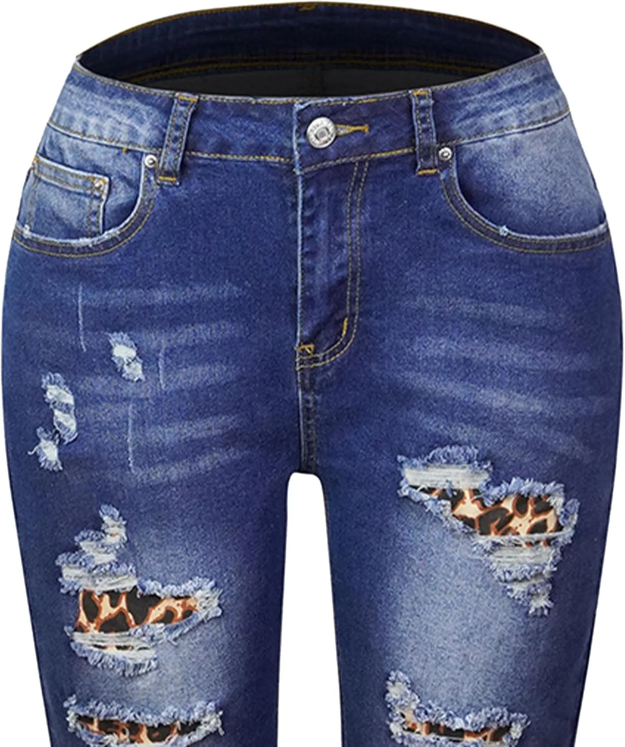 SOMTHRON Women's High Waisted Chain Ripped Capris Jeans Distressed Skinny Denim Shorts Sexy Party Clubwear Streetwear