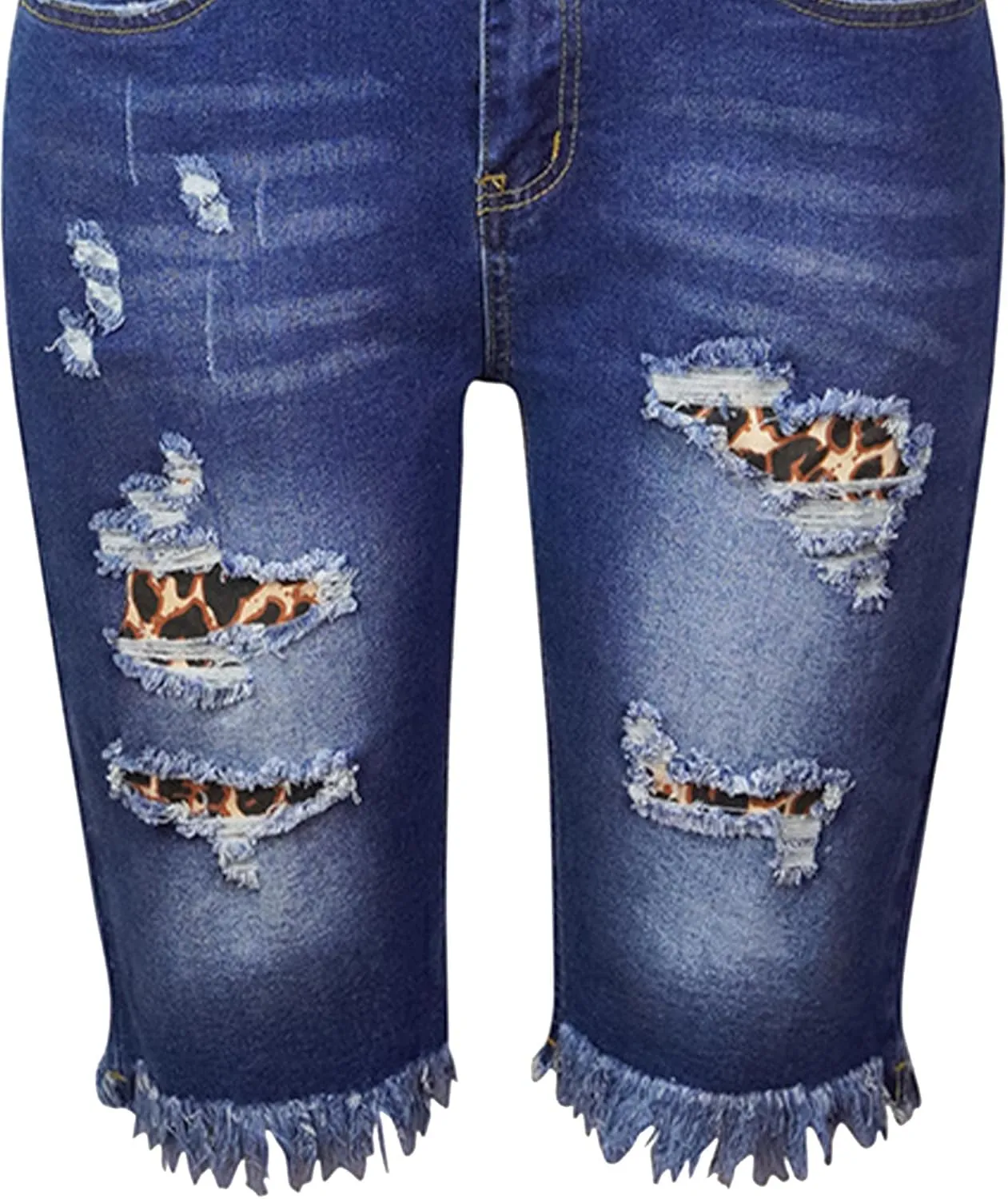SOMTHRON Women's High Waisted Chain Ripped Capris Jeans Distressed Skinny Denim Shorts Sexy Party Clubwear Streetwear