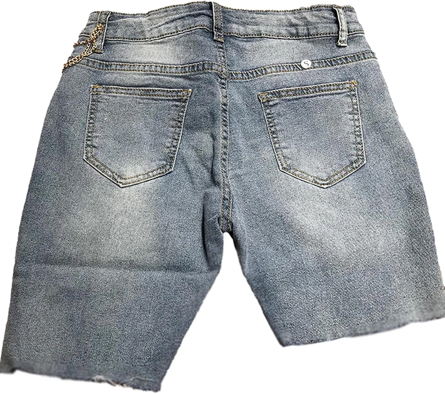 SOMTHRON Women's High Waisted Chain Ripped Capris Jeans Distressed Skinny Denim Shorts Sexy Party Clubwear Streetwear