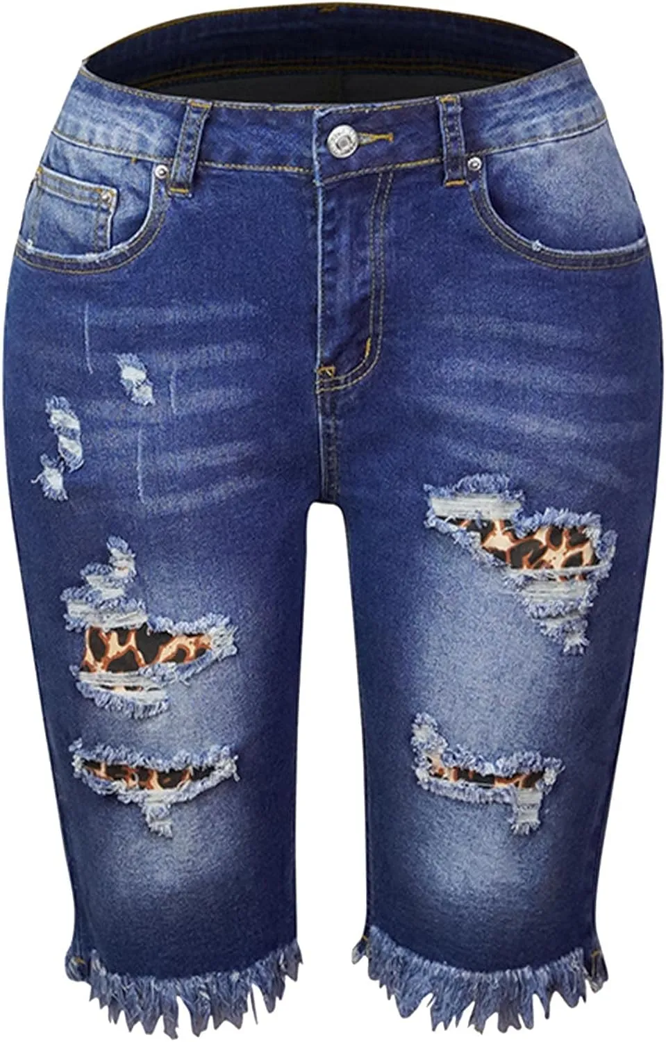 SOMTHRON Women's High Waisted Chain Ripped Capris Jeans Distressed Skinny Denim Shorts Sexy Party Clubwear Streetwear