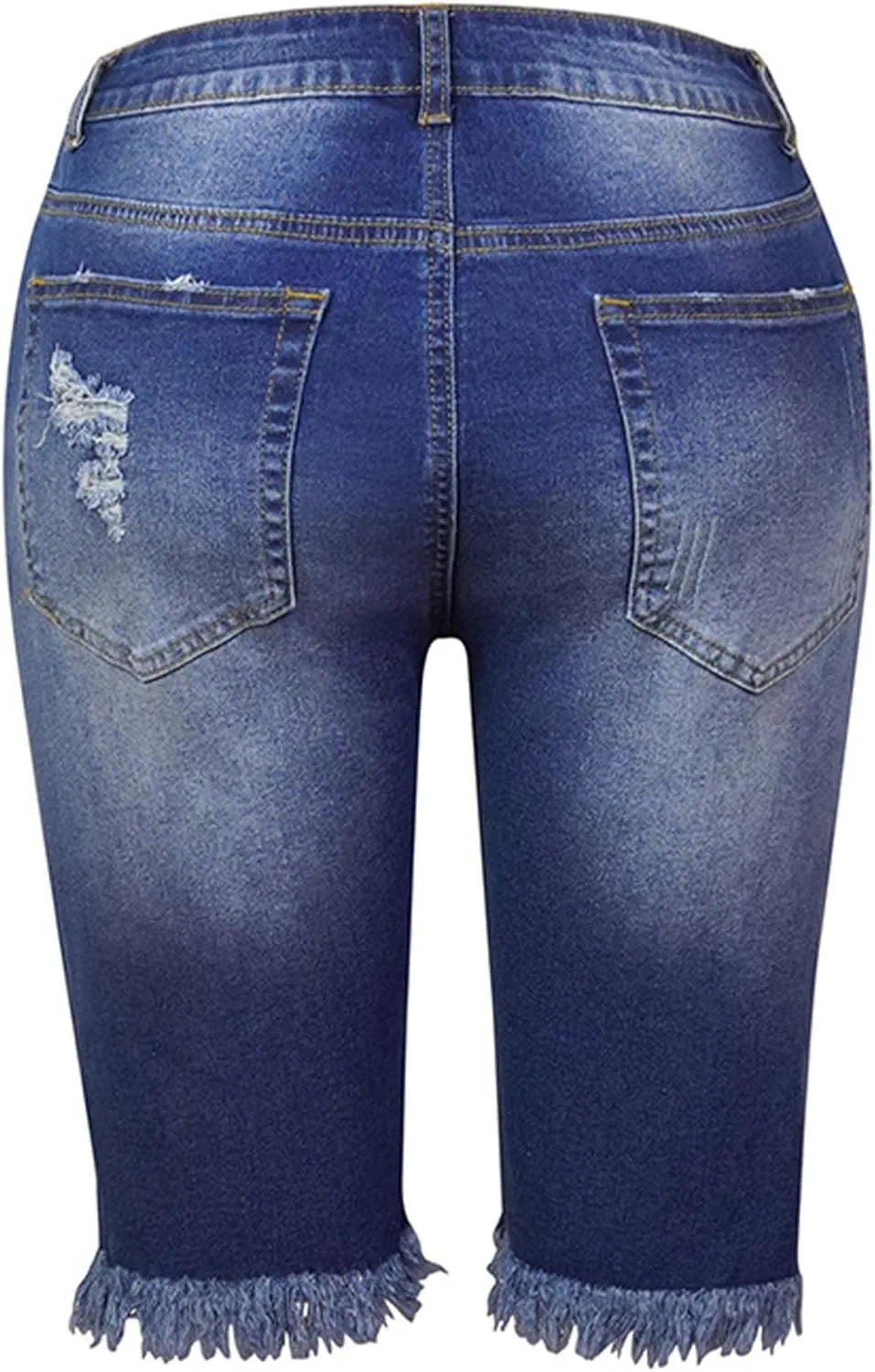 SOMTHRON Women's High Waisted Chain Ripped Capris Jeans Distressed Skinny Denim Shorts Sexy Party Clubwear Streetwear