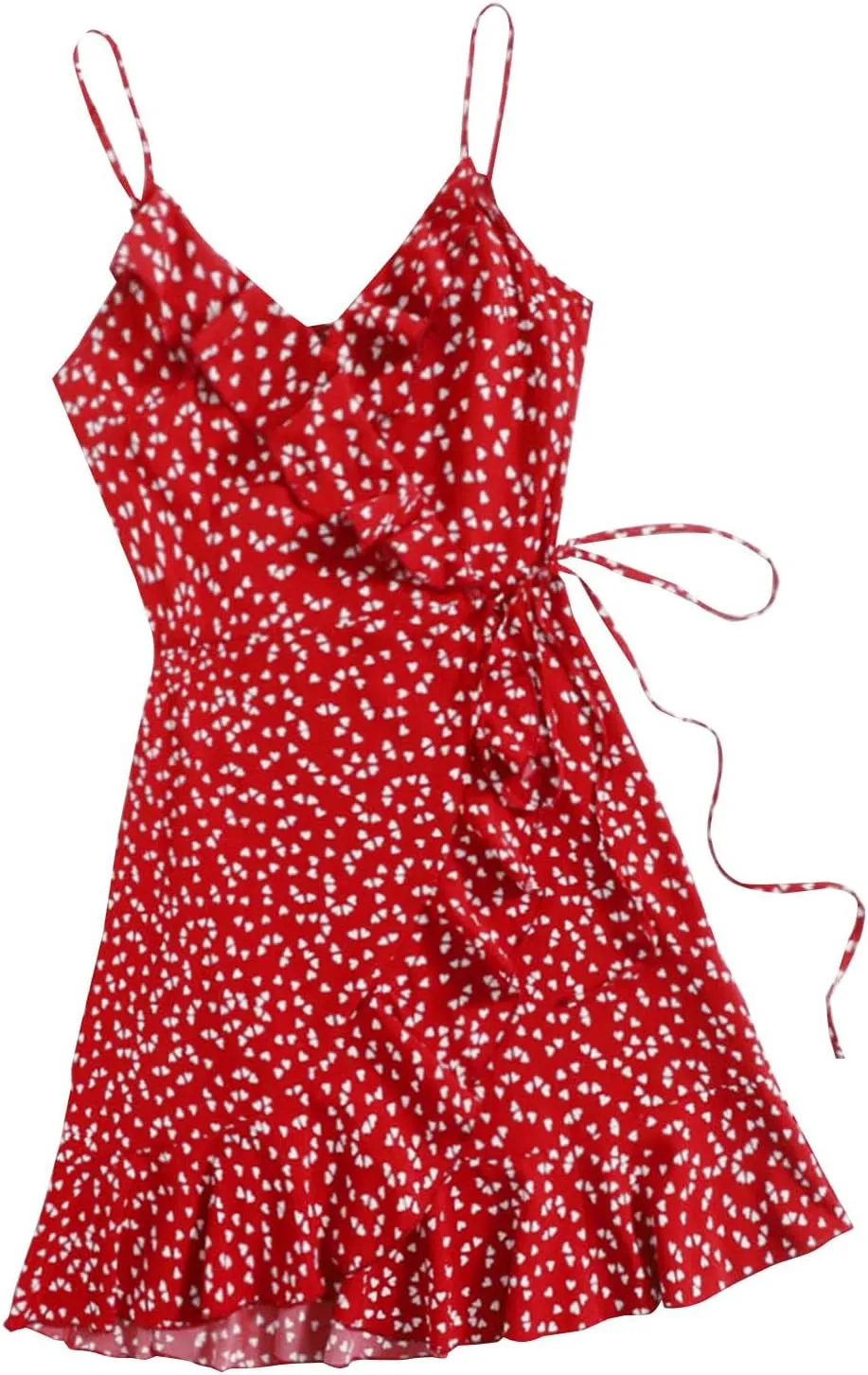 Spaghetti Strap Floral Mini Dress Women's Casual Wrap V-Neck Tie Side Ruffle Boho Dress Summer Beach Sundress