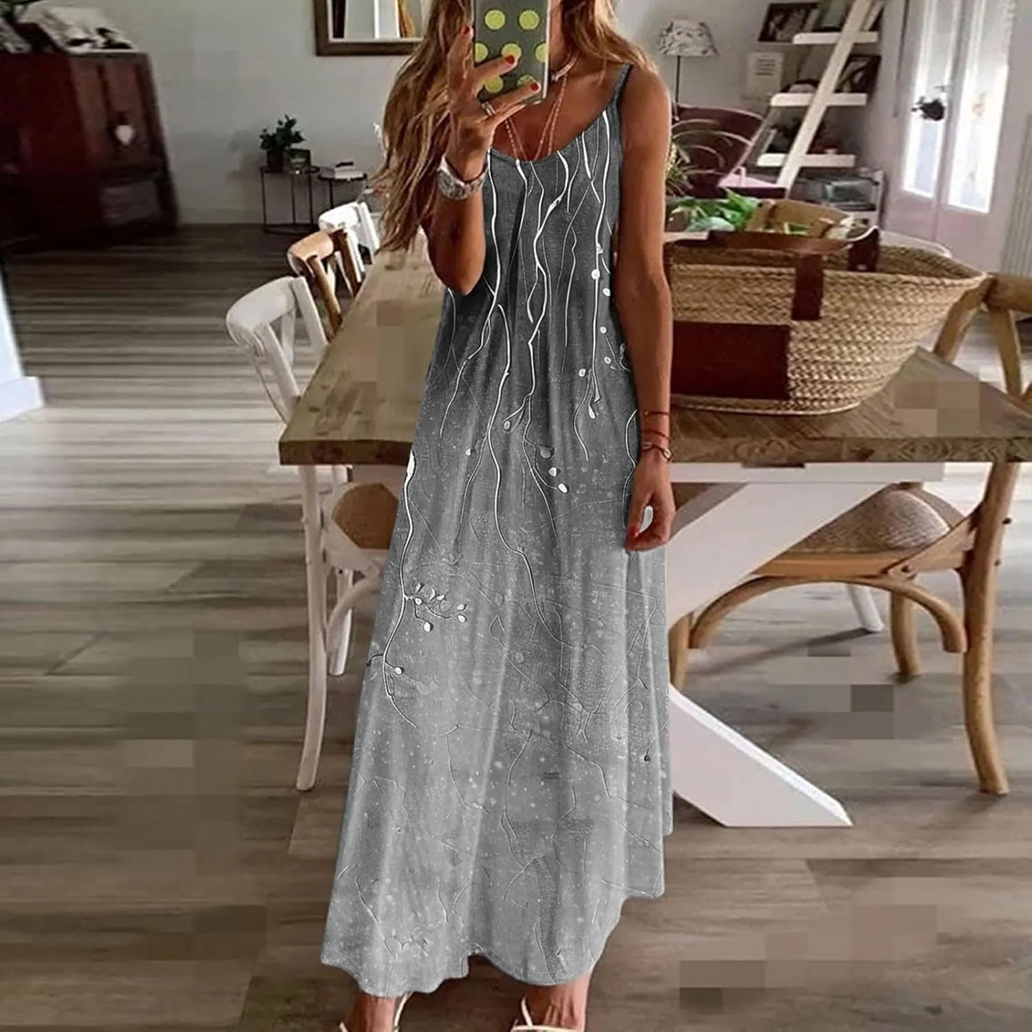 Spaghetti Strap Maxi Dresses for Women V Neck Sexy Casual Elegant Dress Summer Holiday Long Vintage Floral Sundress