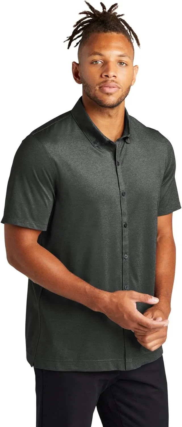 Stretch Pique Moisture Wicking Performance Full-Button Polo Shirt
