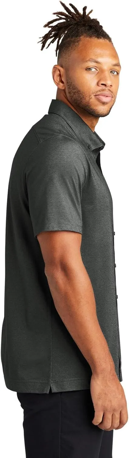 Stretch Pique Moisture Wicking Performance Full-Button Polo Shirt