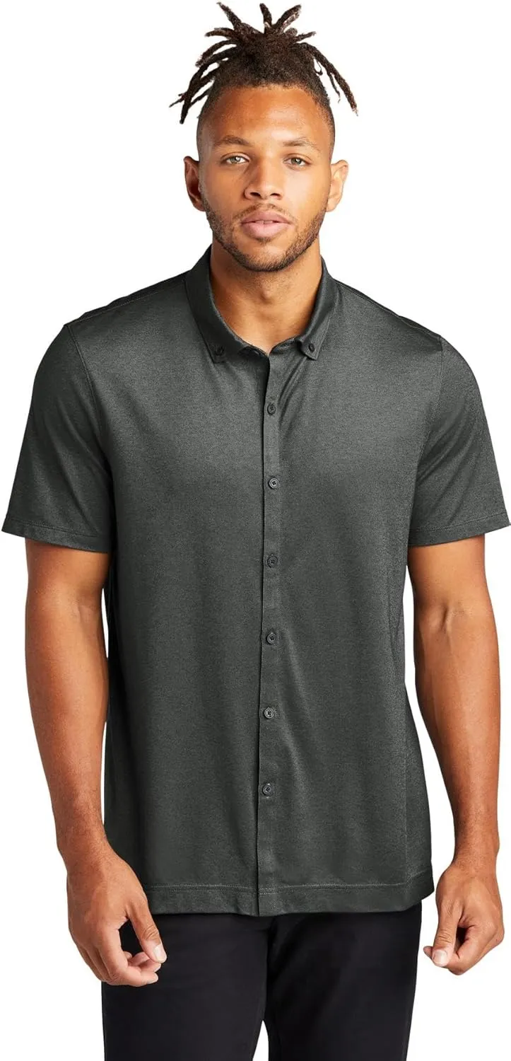 Stretch Pique Moisture Wicking Performance Full-Button Polo Shirt