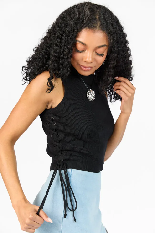Strike The Right Note Black Corset Side Detail Sweater Tank