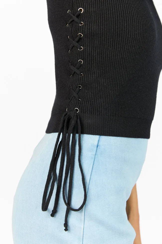 Strike The Right Note Black Corset Side Detail Sweater Tank