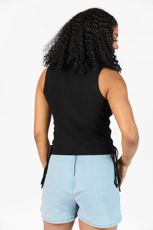 Strike The Right Note Black Corset Side Detail Sweater Tank