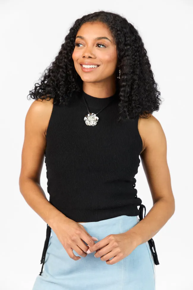 Strike The Right Note Black Corset Side Detail Sweater Tank