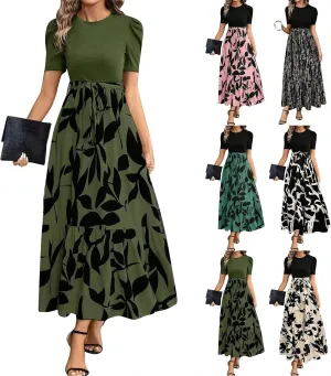 Sumemr Dresses for Women Vintage Floral Maxi Dress Long Formal Dresses Casual Puff Sleeve Church Wedding Guest Dress