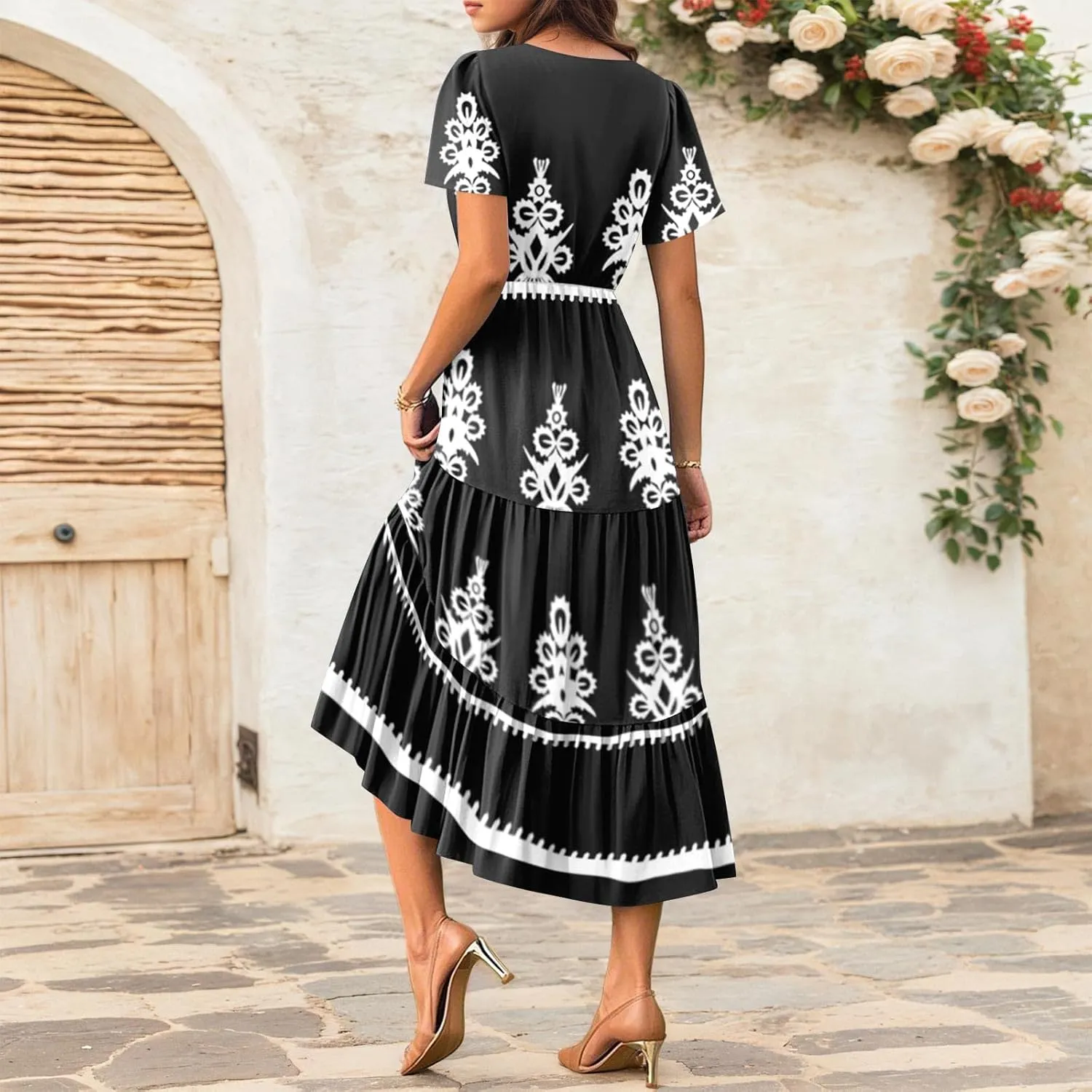 Summer Dress for Women 2025 Floral Sundress Short Sleeve Flowy Beach Vacation Boho Maxi Dresses