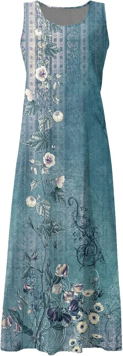 Summer Dresses for Women 2024 Casual Bohemian Solid Color Sleeveless Beach Vacation Sundresses Cotton Linen Dresses Pocket