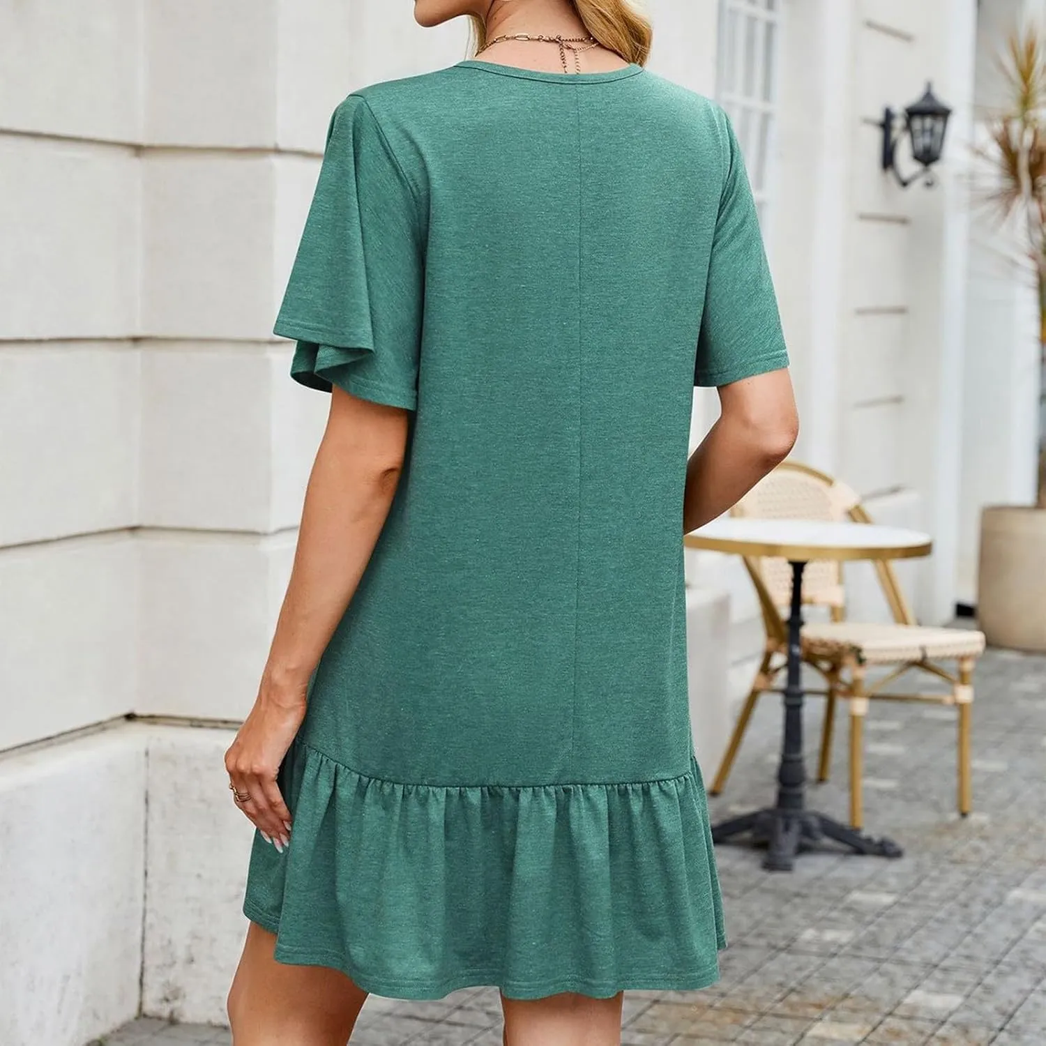 Summer Dresses for Women 2025 Short Sleeve Tshirt Dress Ruffle Hem Solid Loose Pleated Smock Mini Dresses
