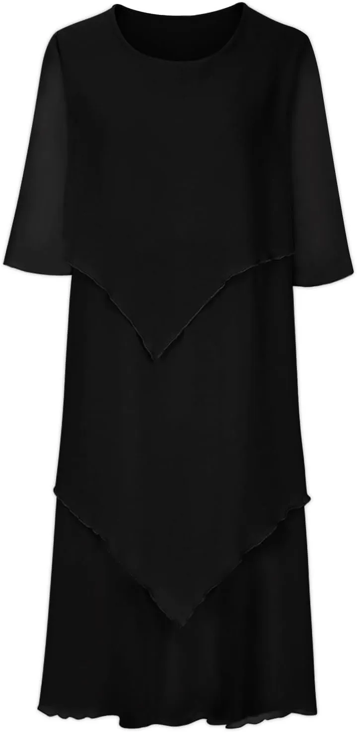Summer Dresses for Women Plus Size Short Sleeve Ruffle Layered Formal Wear Wedding Guest Dresses Chiffon Midi Dress