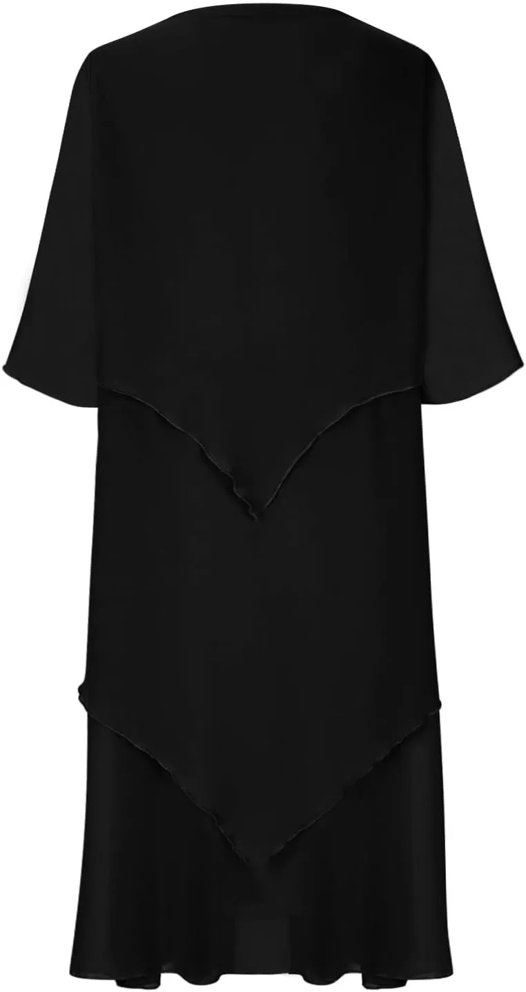 Summer Dresses for Women Plus Size Short Sleeve Ruffle Layered Formal Wear Wedding Guest Dresses Chiffon Midi Dress