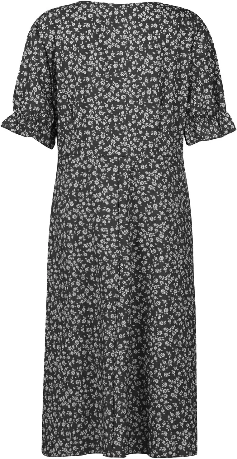 Summer Dresses for Women Wrap Midi Dresses for Women Puff Sleeve Trendy Summer Loose Casual Vintage Cute