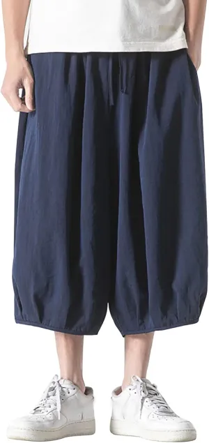 Summer Loose Fit Casual Capri Harem Pants Elastic Waist Wide Leg Baggy Long Shorts Yoga Hippie Slacks Trousers with Pockets