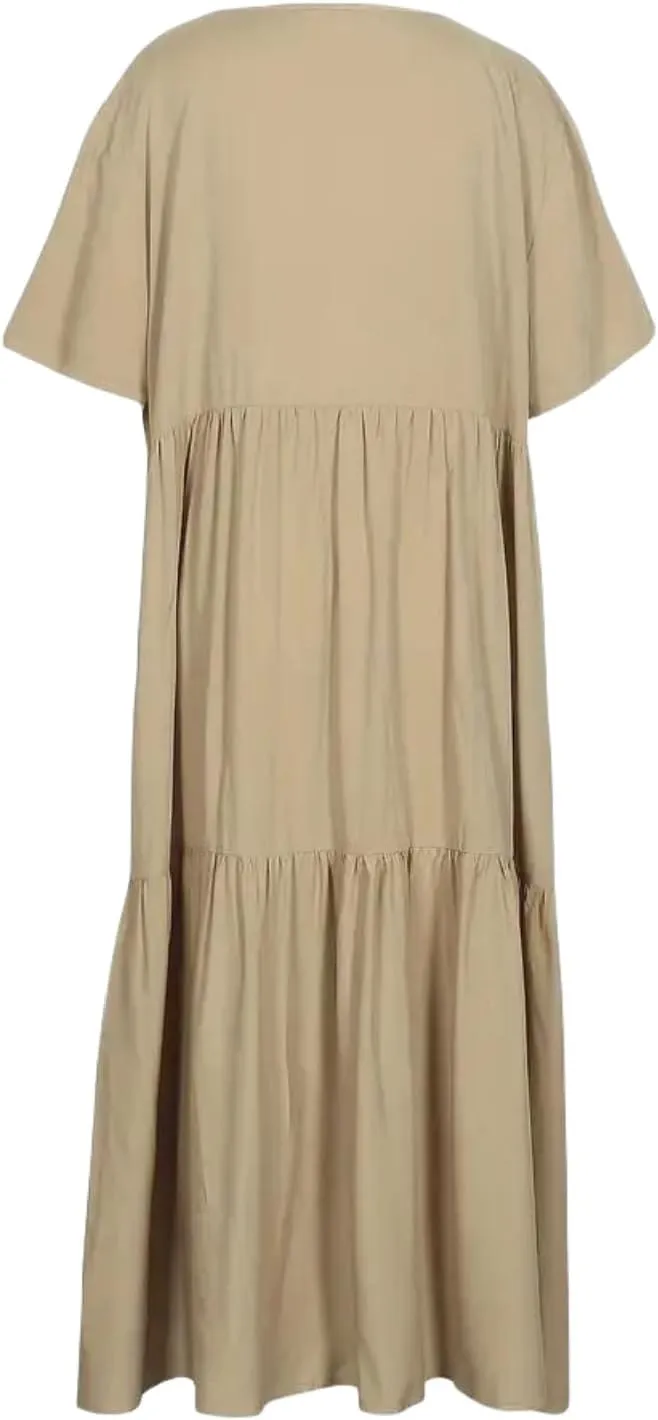 Summer Maxi Dress for Women 2024 Plus Size Casual Loose Dress Short Sleeve V Neck Oversized Long Dress