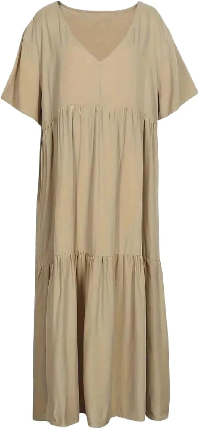 Summer Maxi Dress for Women 2024 Plus Size Casual Loose Dress Short Sleeve V Neck Oversized Long Dress
