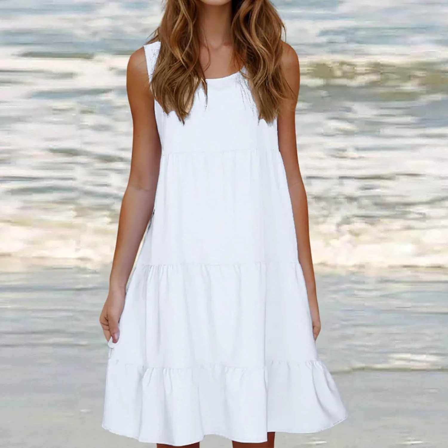 Sundresses for Women Casual 2025 Sleeveless Resort Wear Beach Vacation Outfits Sun Dresses Spring Summer Tank Dress